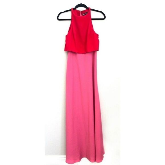 Jill Jill Stuart Popover Crepe Red Pink Colorblock Gown - Picture 2 of 6